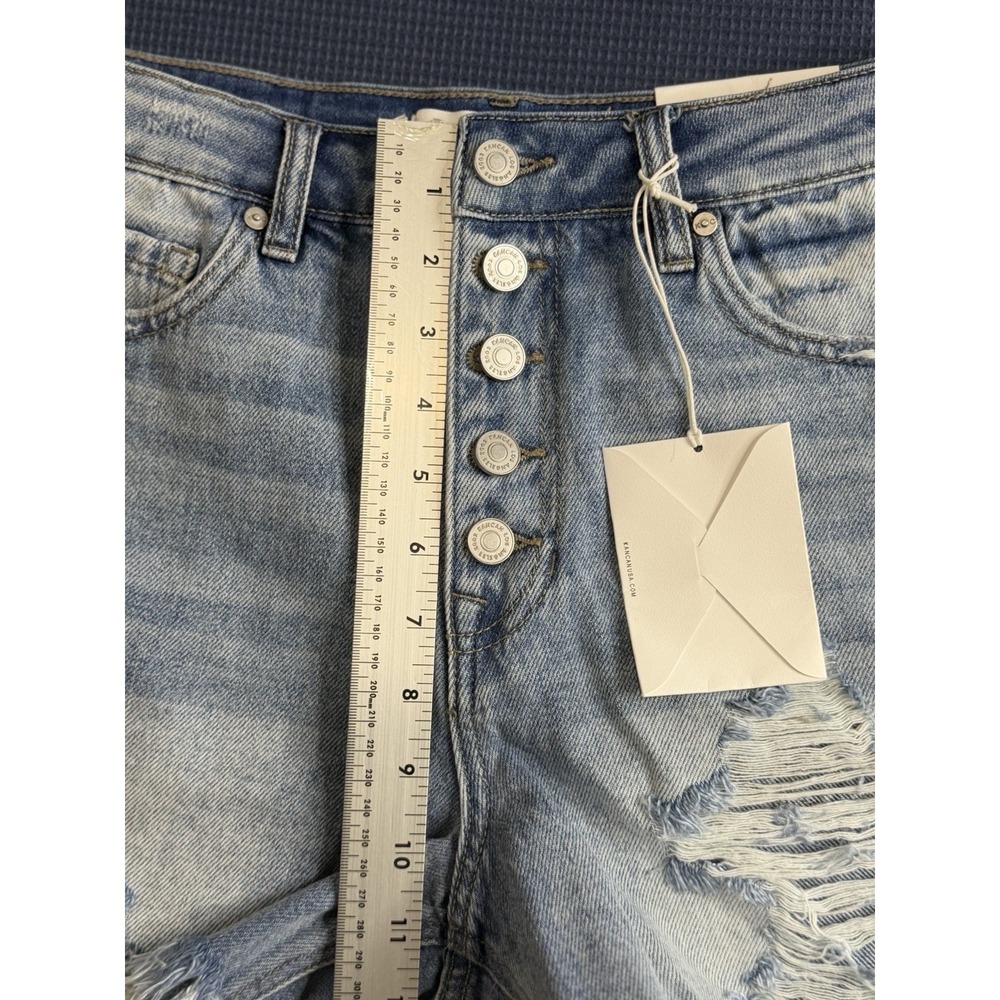 KanCan High Rise Distressed Denim Mom Shorts Women's Size 7/27 Light Wash NWT - Picture 11 of 12